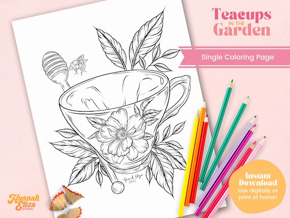 Teacup coloring page individual coloring page relaxing activities kids activity pages easy color pages teacup drawing food drawing