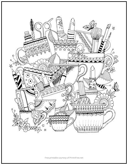 Teacups cosmetics coloring page print it free