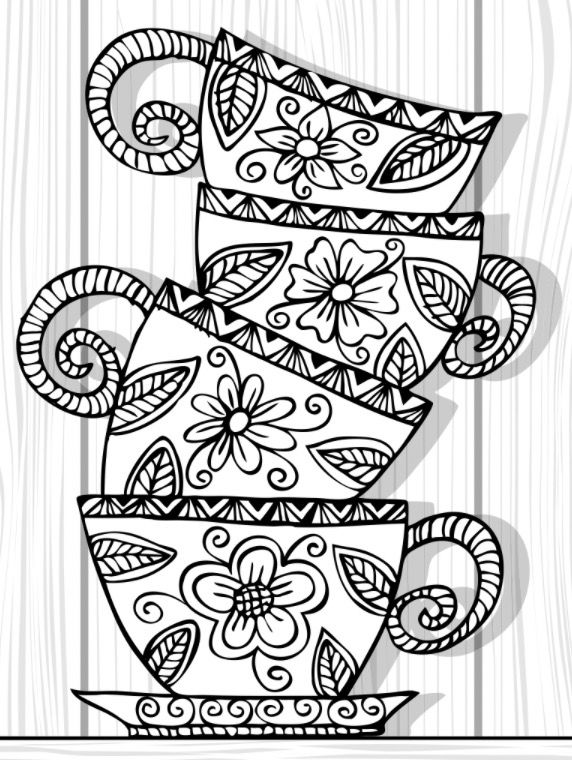 Teacup stack colouring page recolor app zen doodle patterns coloring pages printable coloring book