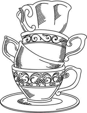 Tea cups embroidery patterns tea cups coloring book pages