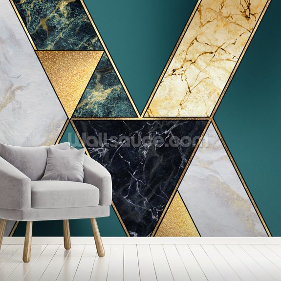 Dark Teal And Gold Mosaic Wallpaper Happywall Brown Mosaic