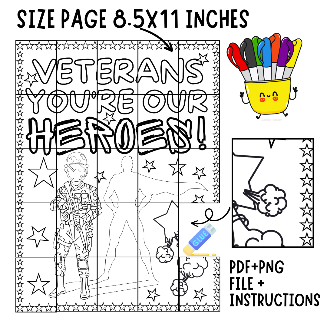 Veterans our heroes bulletin board patriotic day collaborative coloring poster made by teachers