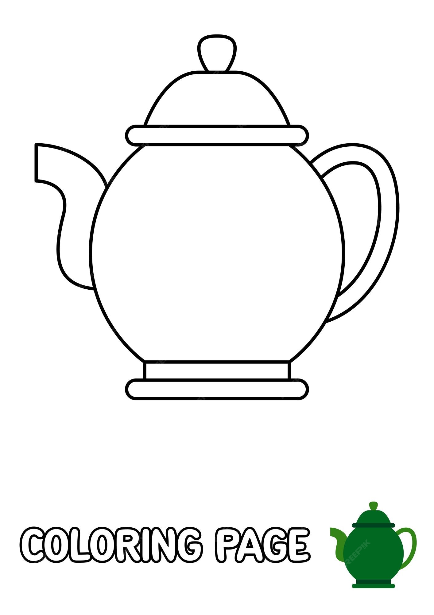 Premium vector coloring page with tea pot for kids