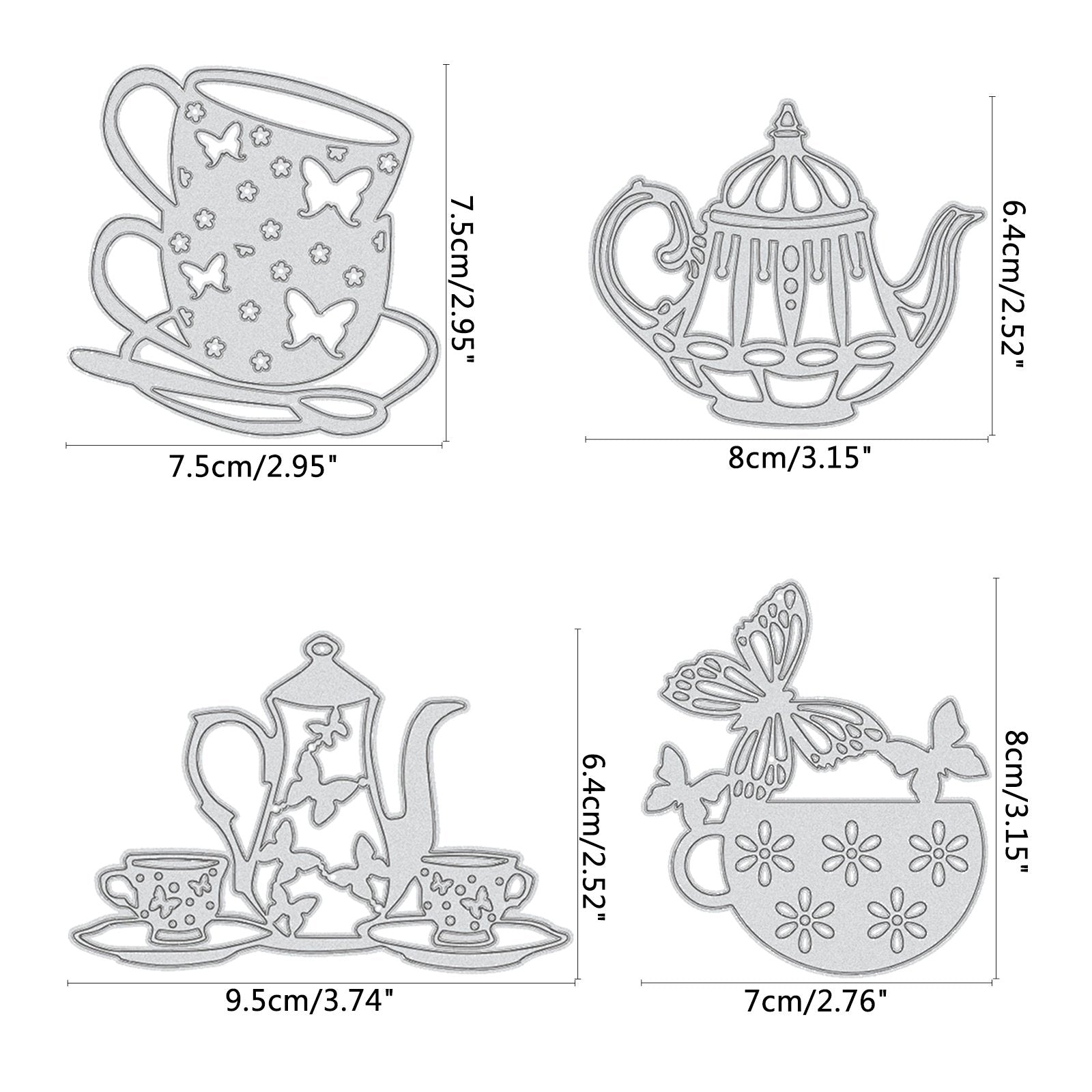 Pcs metal teapot tea cup cutting dies tea cup with butterfly