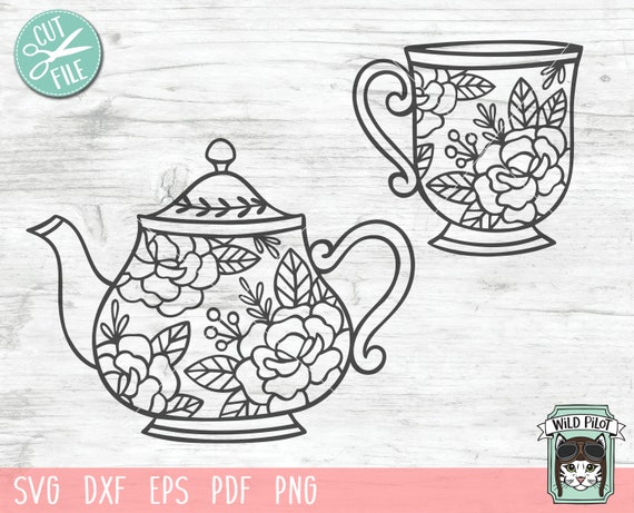 Teapot svg teacup svg tea pot flowers svg tea cup flowers