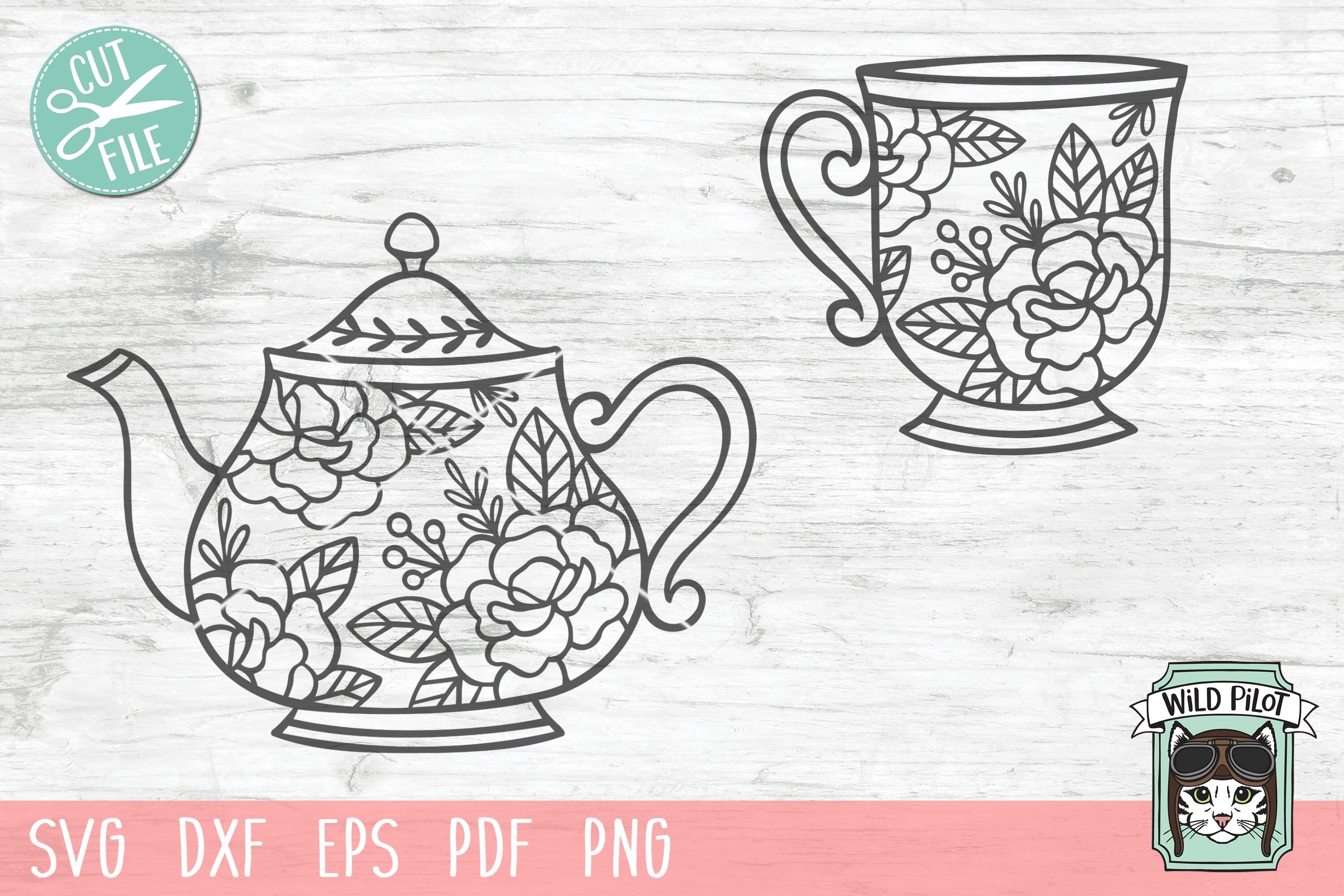 Teapot svg cut file teacup svg tea pot flowers svg floral