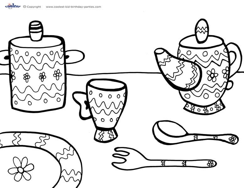 Printable tea party coloring page