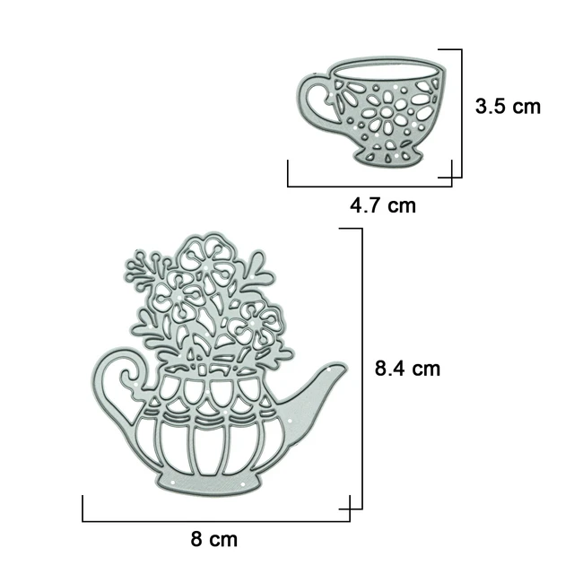 Metal cutting dies set for scrapbooking floral teapot and cup punchcut clipart handmade tea party invitation card decorating