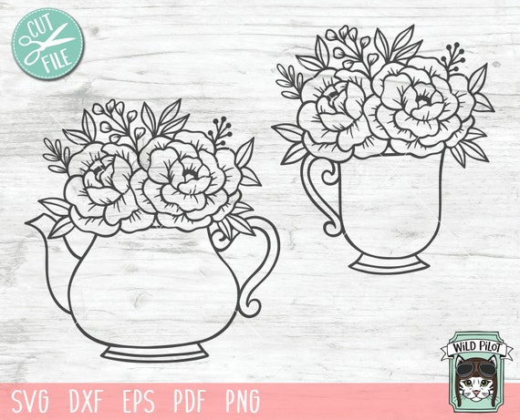 Teapot svg teacup svg tea pot flowers svg tea cup flowers