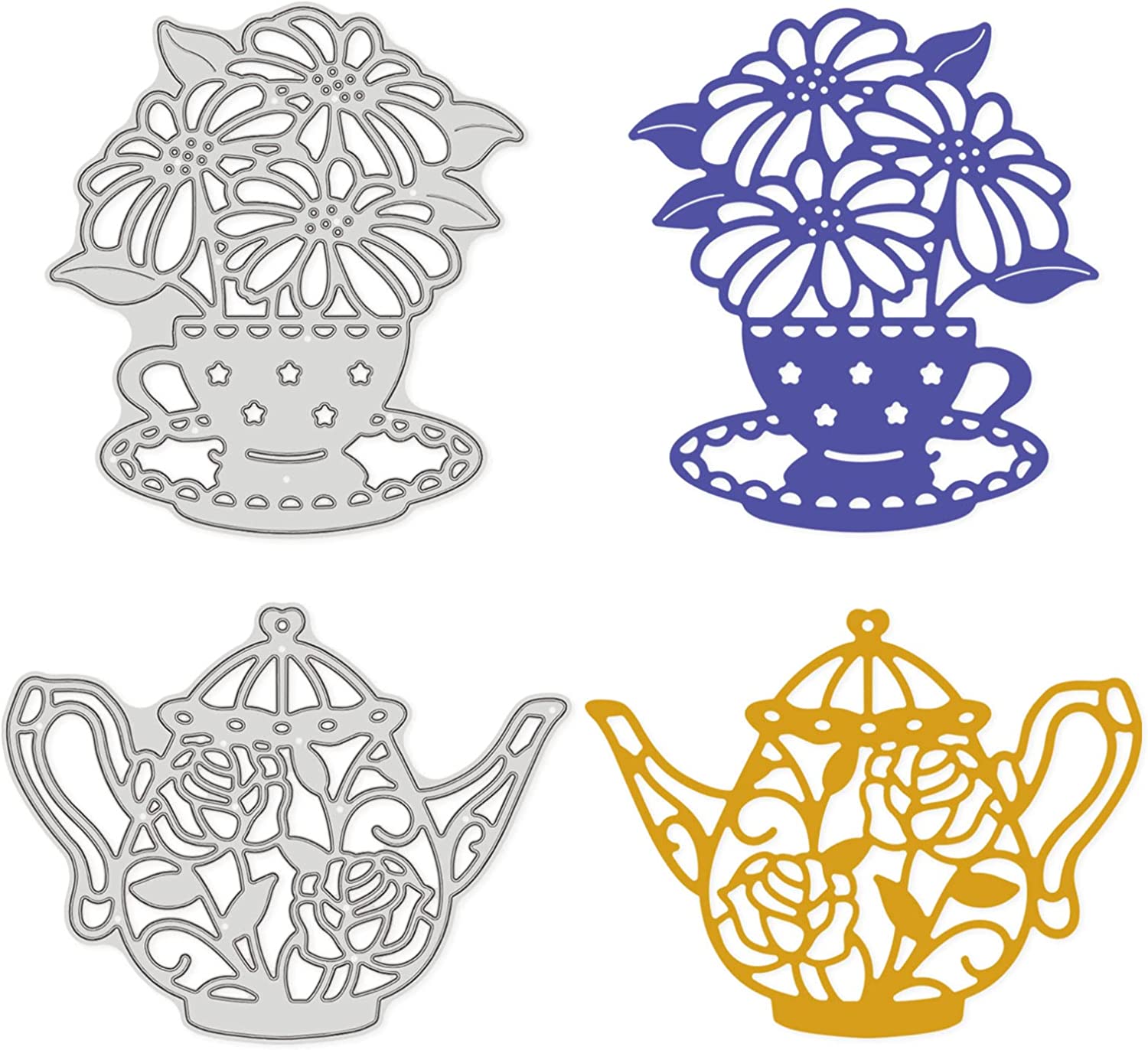 Pcs tea cup and teapot metal cutting dies daisy rose flower template for diy scrapbooking greeting card making album decoration