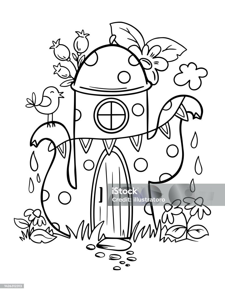 Coloring page for kids fantasy line art picture with teapot on white background for print design stock illustration