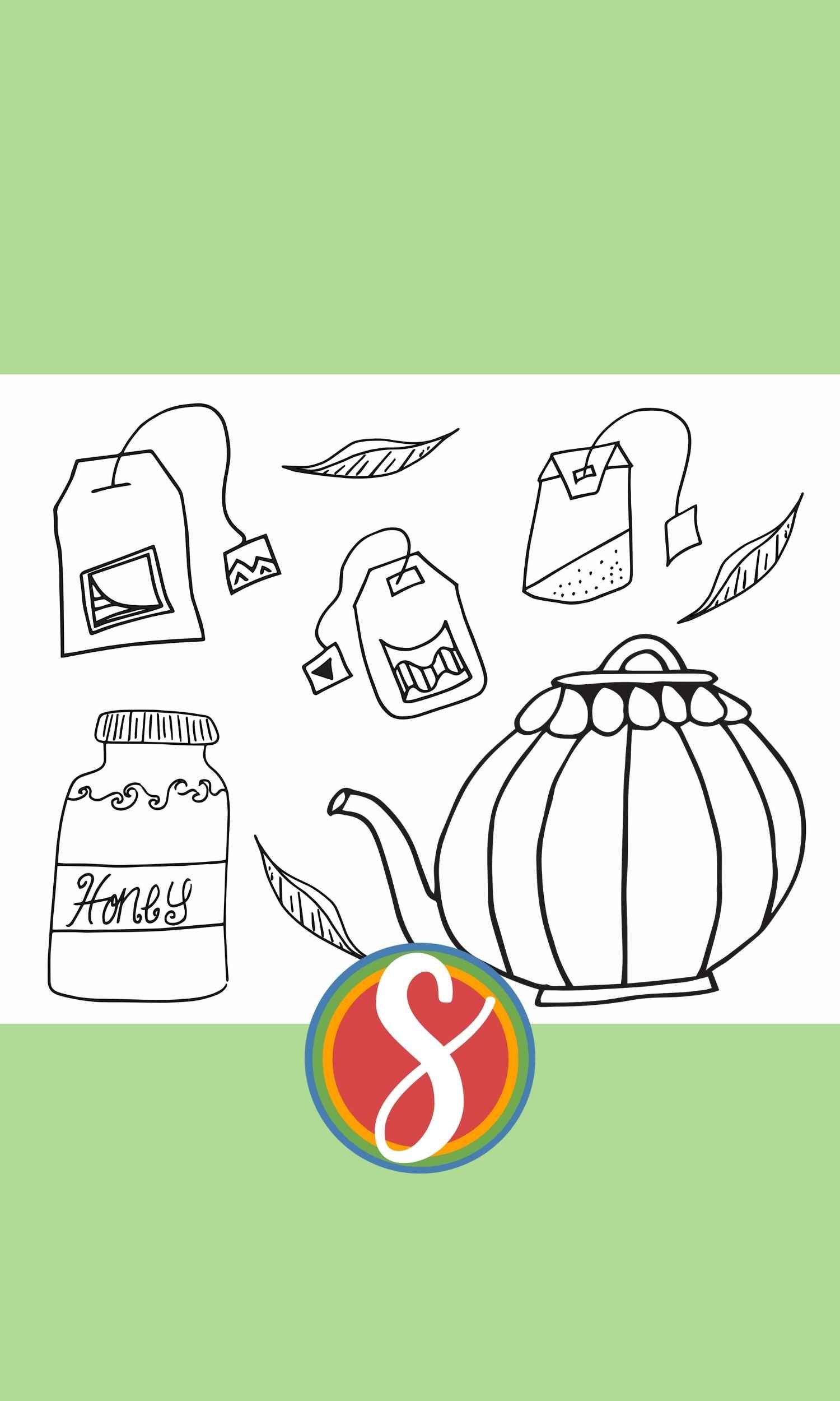 Free tea coloring pages â stevie doodles