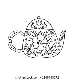 Vector outline teapot pattern flower leaves stock vector royalty free