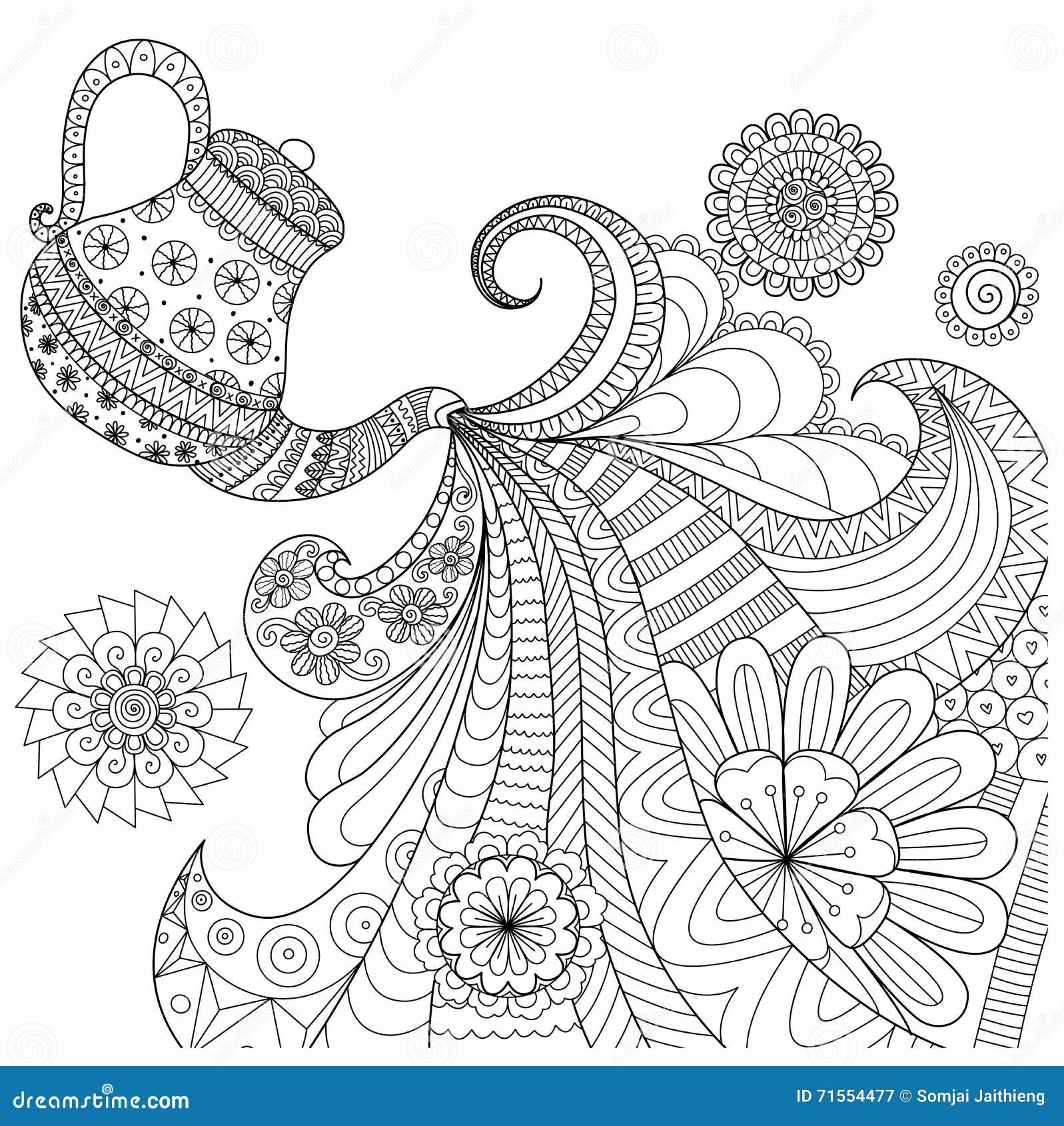 Line art design of teapot pouring tea stock vector