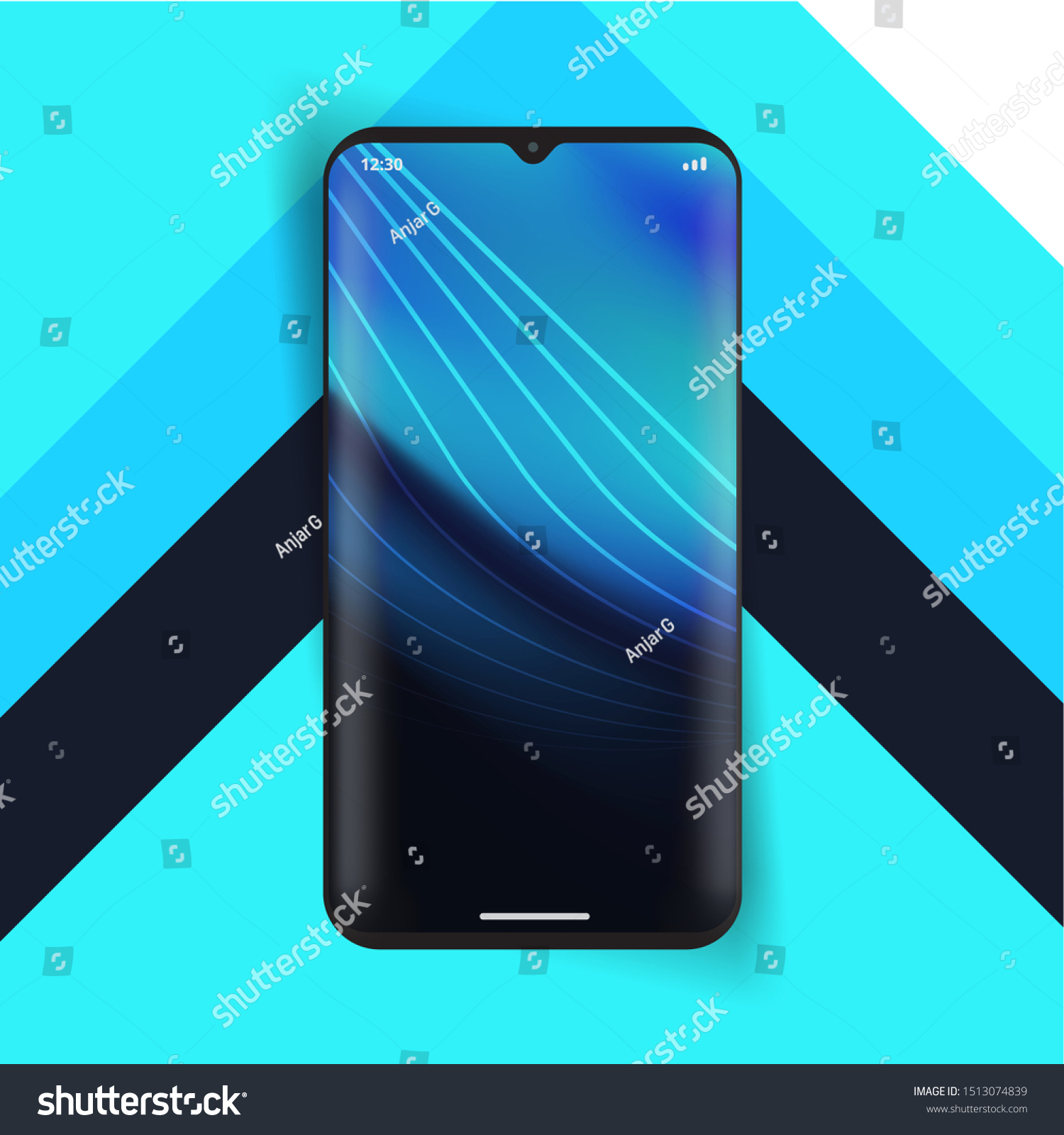 Smartphone teardrop notch mockup modern blue stock vector royalty free