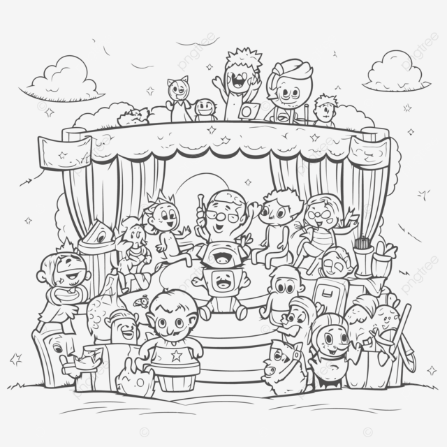 Disegno di pagina del libro da colorare teatro per bambini con una famiglia che disegnano uno schizzo vettore disegno del libro disegno dellala disegno dellanello png e vector per il download gratuo