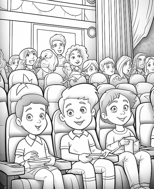 Disegno animato di un gruppo di persone sedute in un teatro ai generativo foto premium