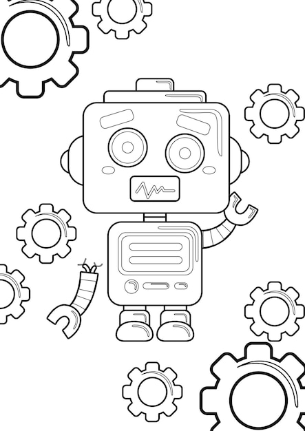 Premium vector coloring pages for kids a page robot theme