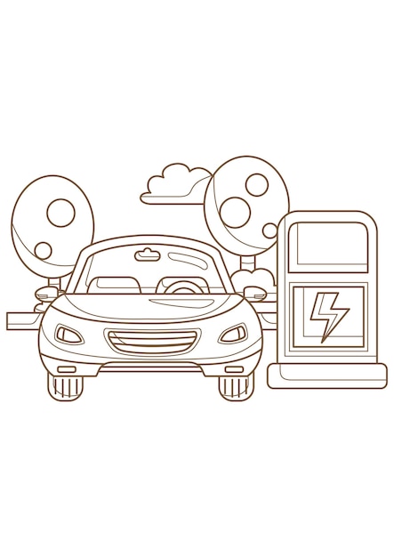 Premium vector go green technology electric car eco friendly cartoon coloring pages kids and adult activity