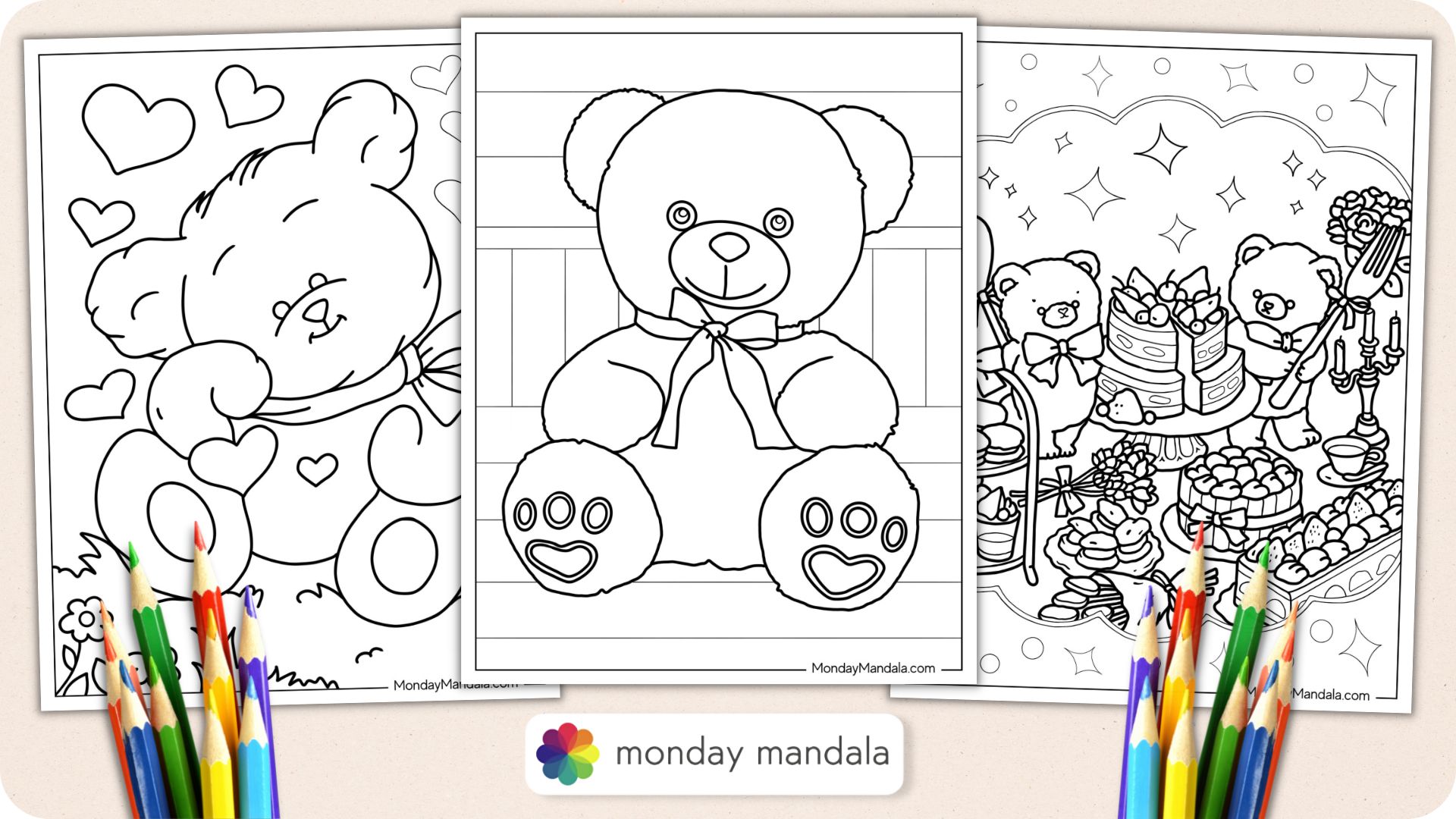 Teddy bear coloring pages free pdf printables