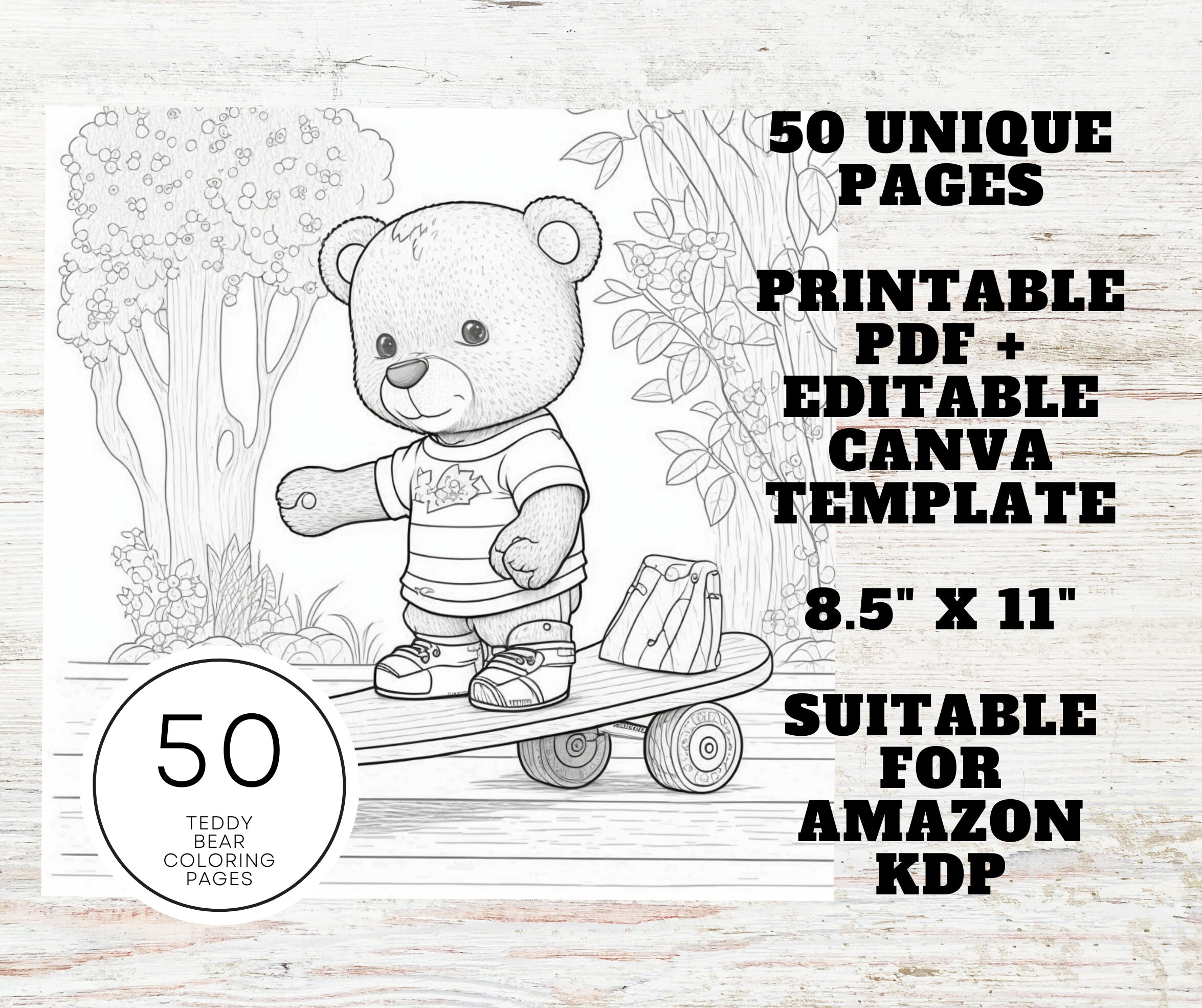 Kdp interior teddy bear coloring pages for kids x printable pdf canva template kdp kids activity book