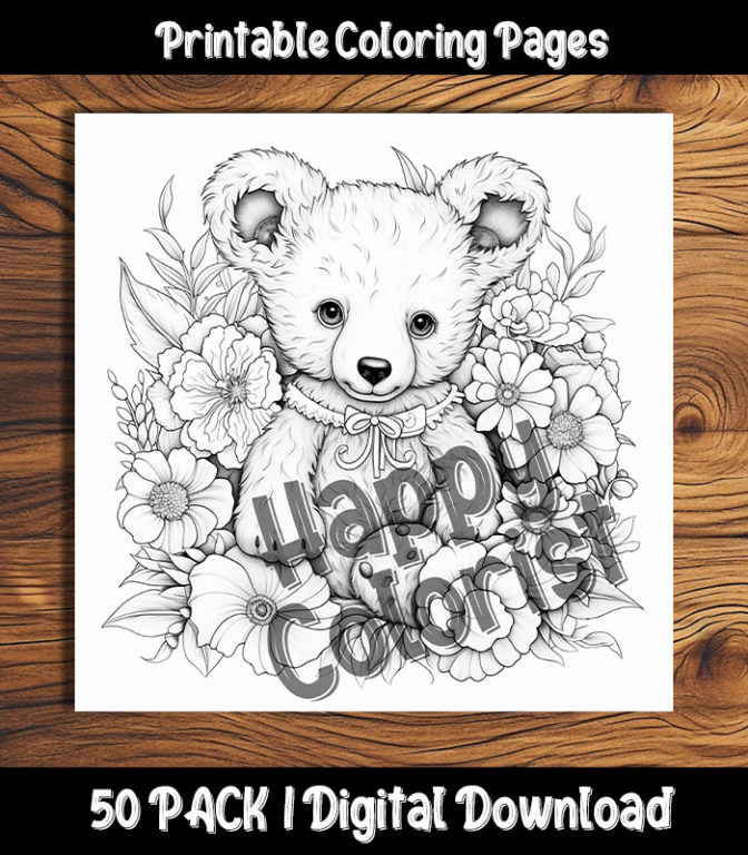 Teddy bear coloring pages digital pack happy colorist