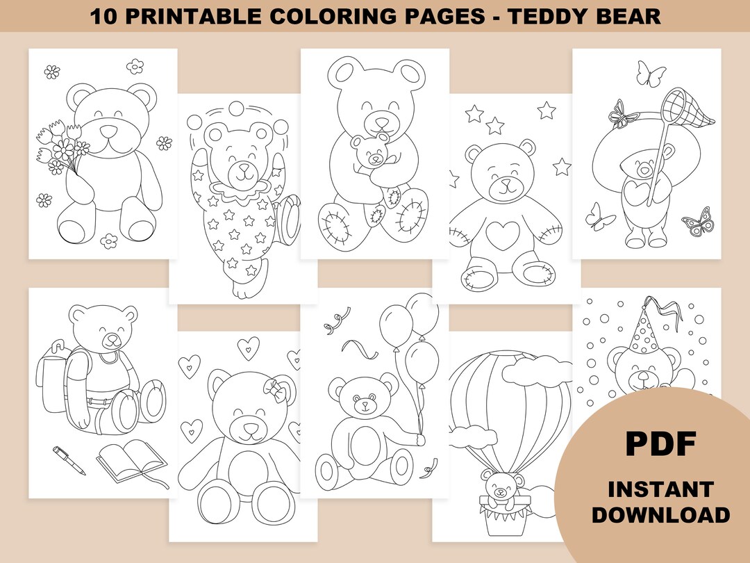 Teddy bear coloring book pdf coloring pages printable coloring pages for kids and toddlers bear birthday party teddy bear party favors