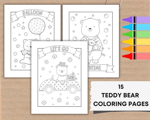 Teddy bear coloring sheets printable pdf bear coloring page digital download