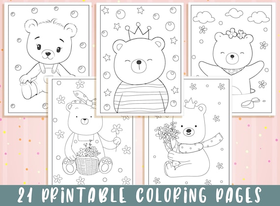 Bear coloring pages printable bear coloring pages for kids boys girls teens bear birthday party activity instant download