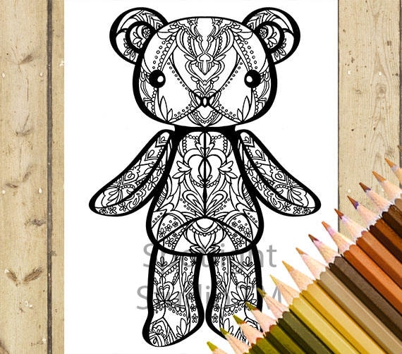 Teddy bear adult coloring page printable coloring page animal plush adult coloring book page teddy bear doll adult coloring page download