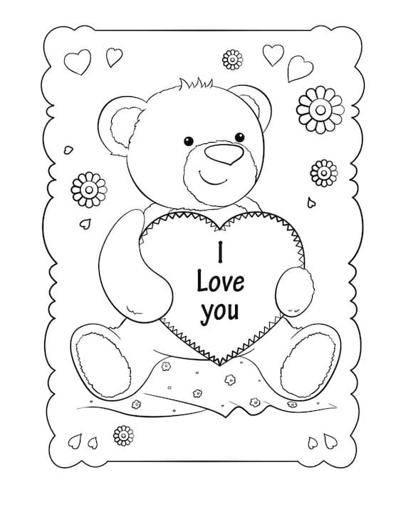 Valentines day coloring page teddy bears valentine coloring sheet kids coloring adult coloring valentines printable love day hugs