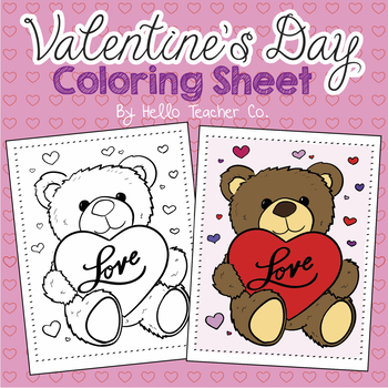 Valentines day teddy bear coloring sheet free by hello teacher co