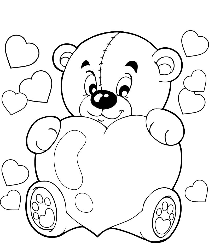 Valentine bear â online coloring page â