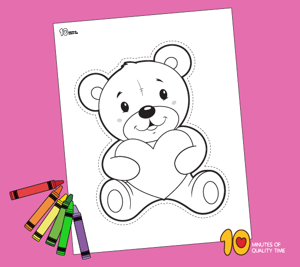 Teddy bear with heart paper coloring page â minutes of quality time