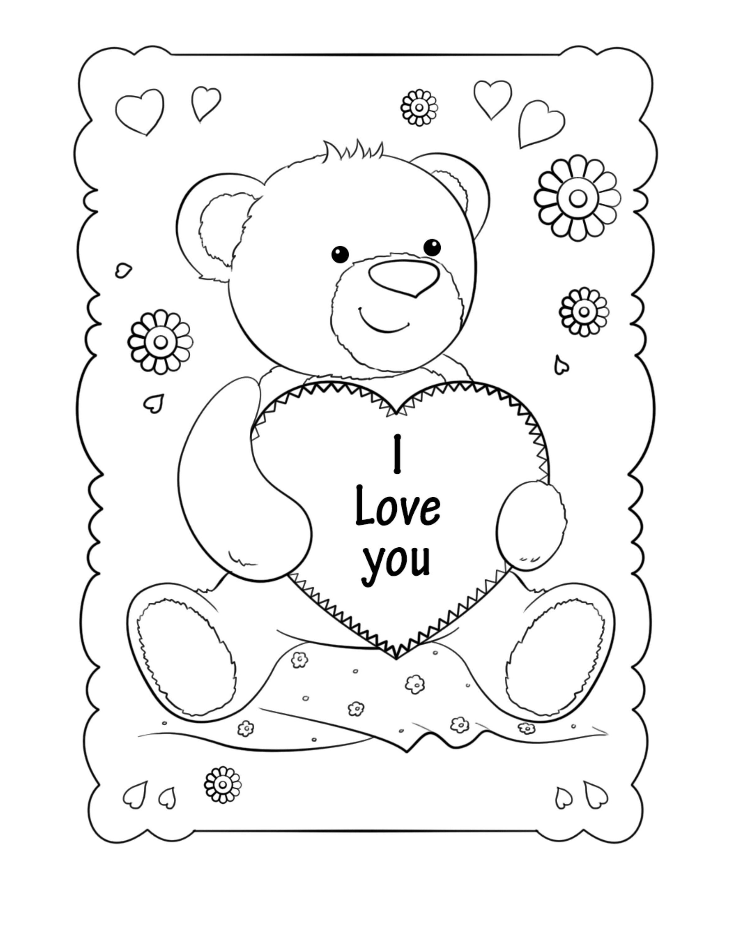 Valentines day coloring page teddy bears valentine coloring sheet kids coloring adult coloring valentines printable love day hugs