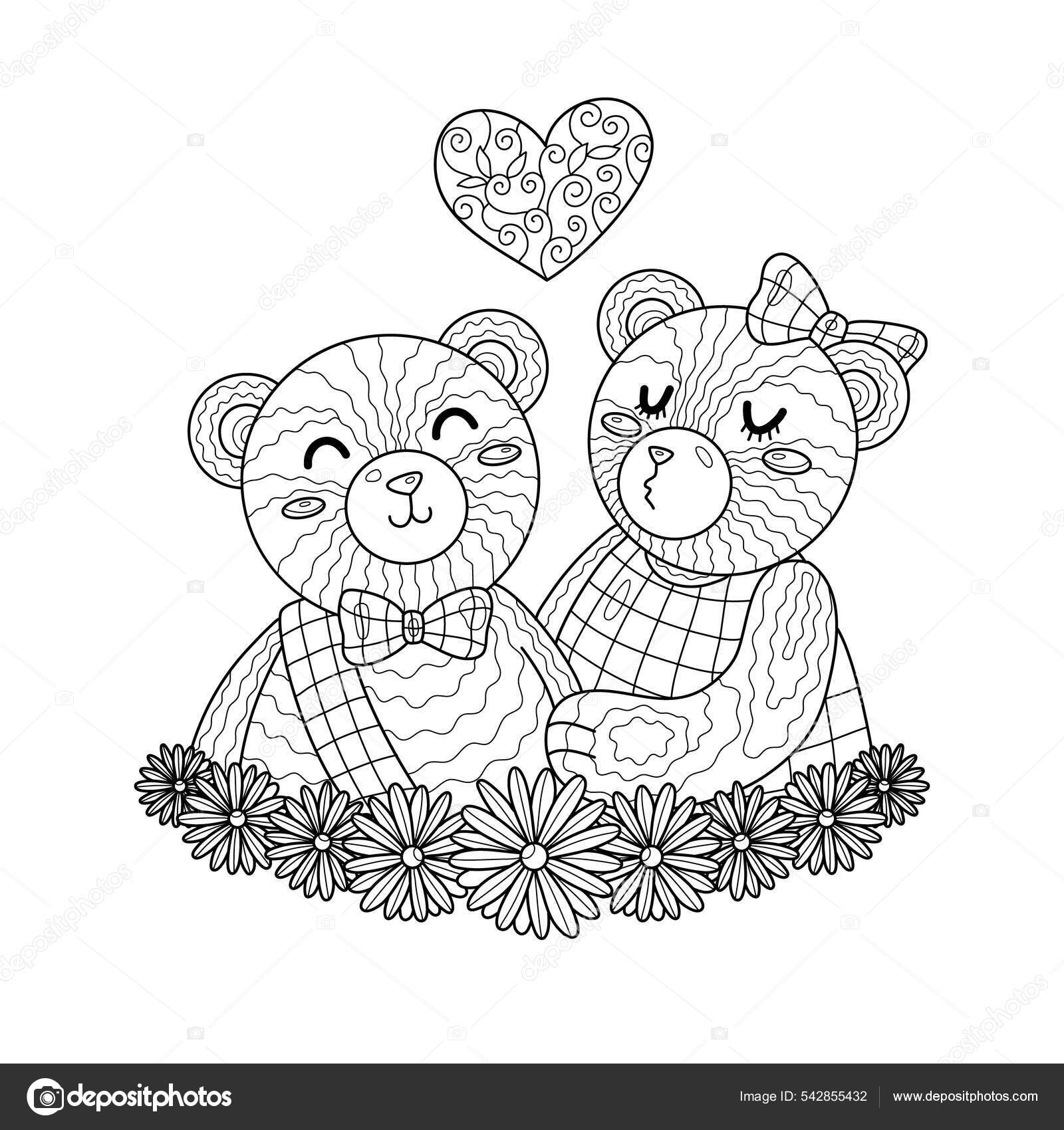 Sweet kiss teddy bear couple together celebrate valentine day coloring stock vector by daniellabelaya