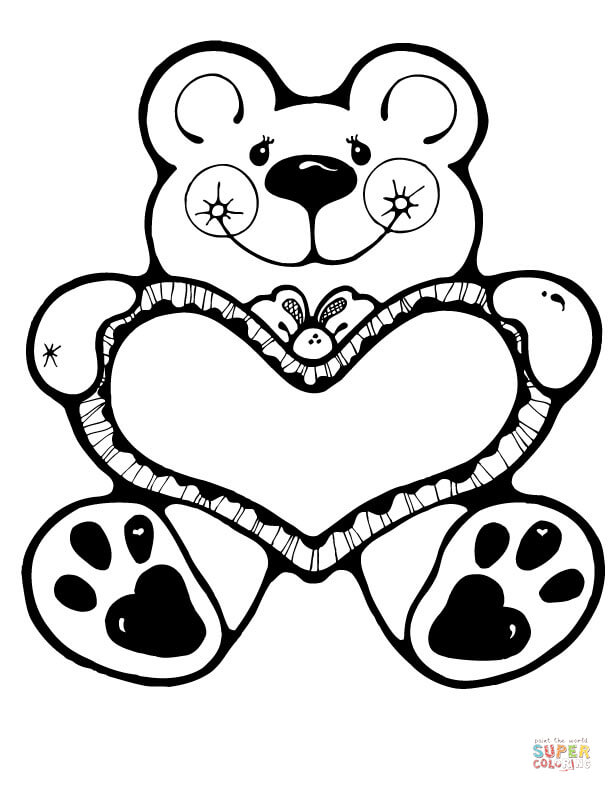 Valentine bear coloring page free printable coloring pages