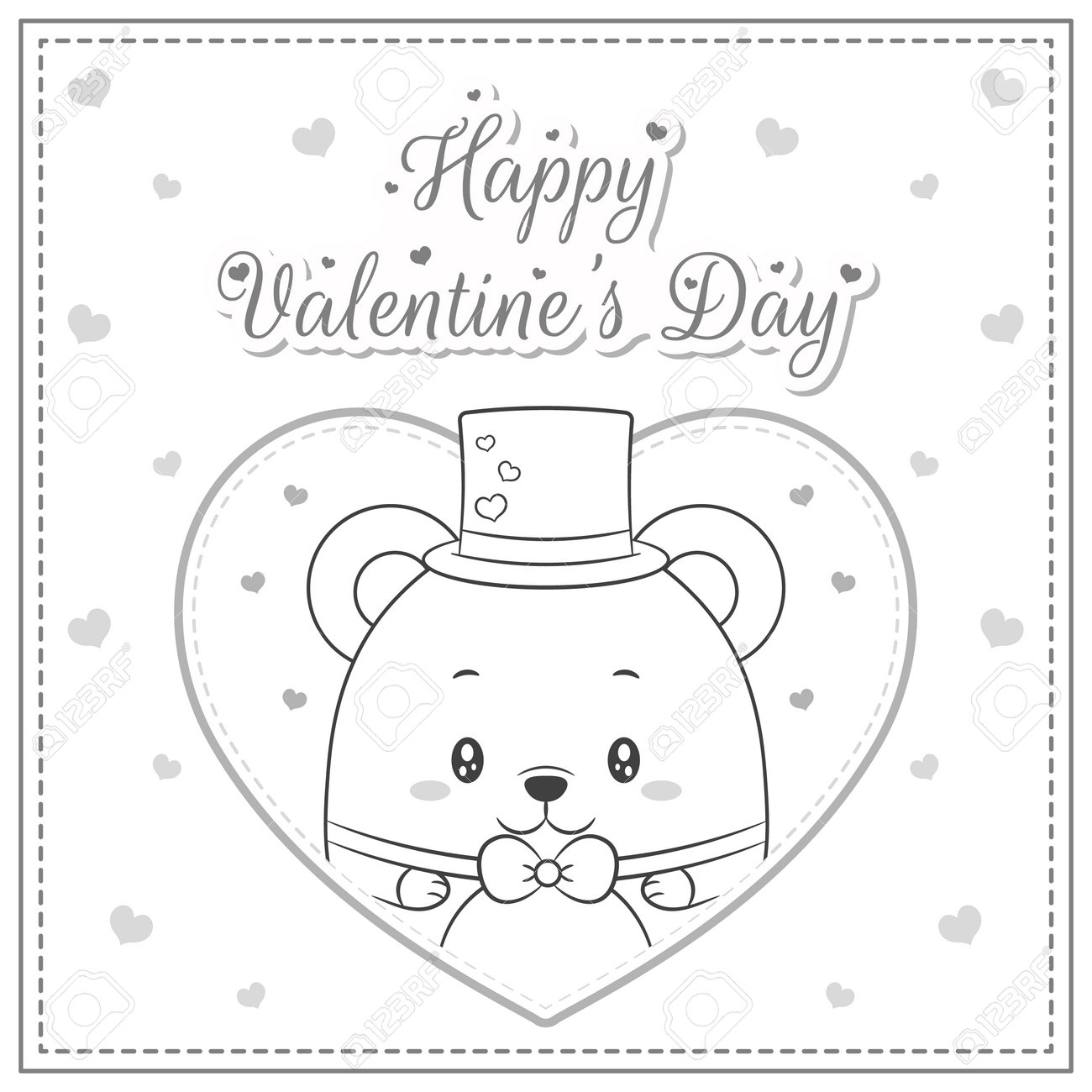 Happy valentines day cute teddy bear drawing post card big heart sketch for coloring royalty free svg cliparts vectors and stock illustration image