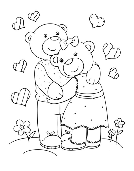 Valentines day coloring page teddy bears valentine