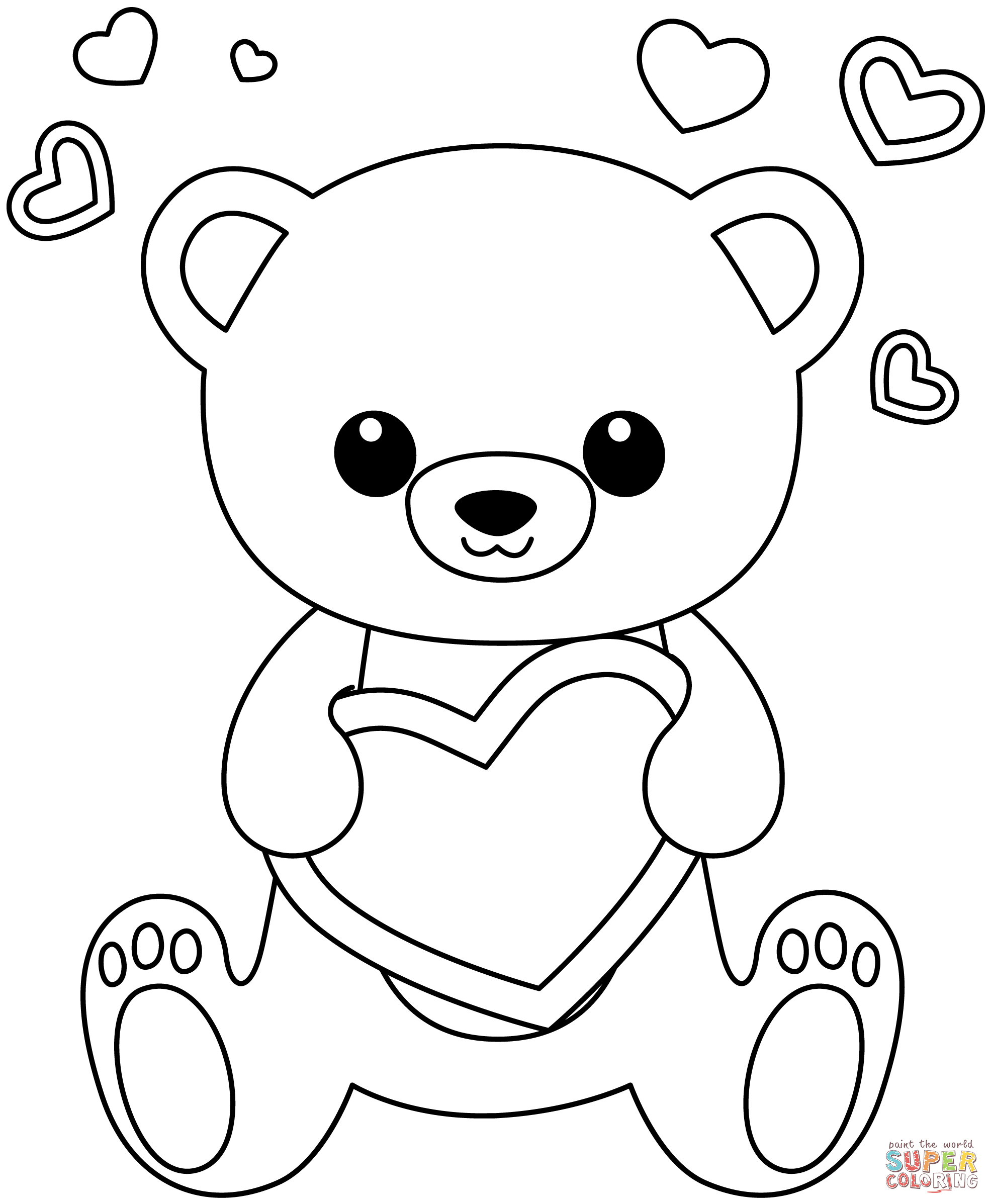 Kawaii bear with heart coloring page free printable coloring pages