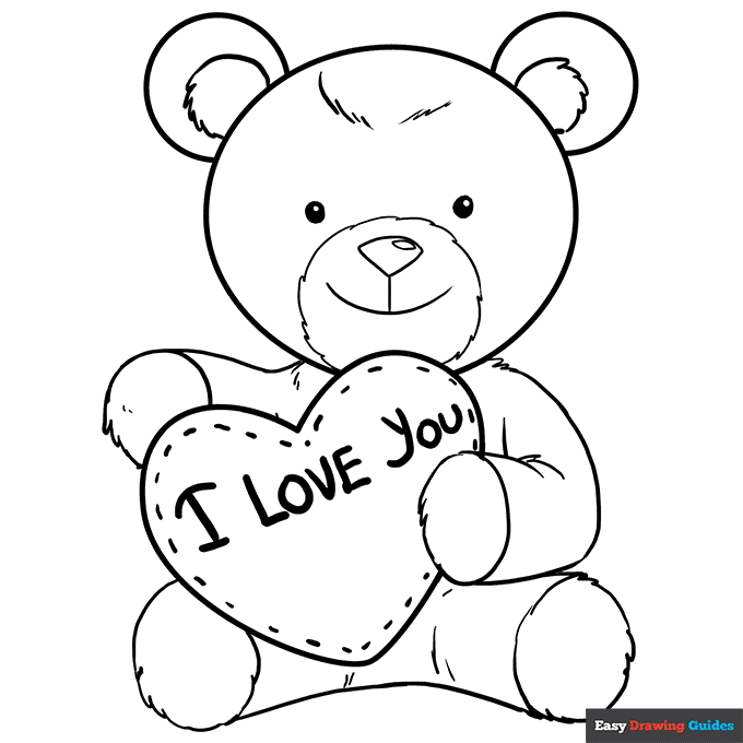 Teddy bear with a heart coloring page easy drawing guides