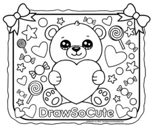Valentine bear with heart coloring page â draw so cute