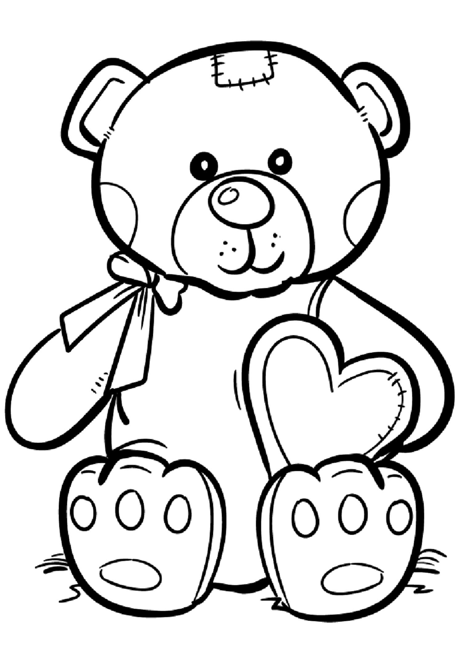 Drawing teddy bear with heart coloring page