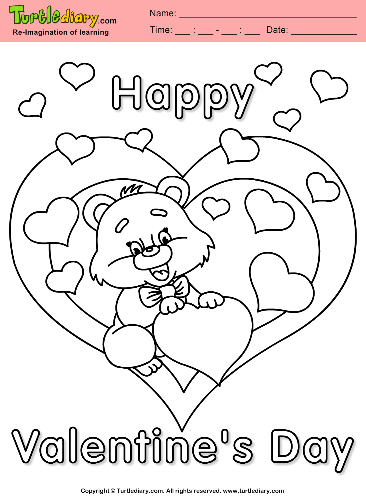 Teddy bear with heart coloring sheet turtle diary