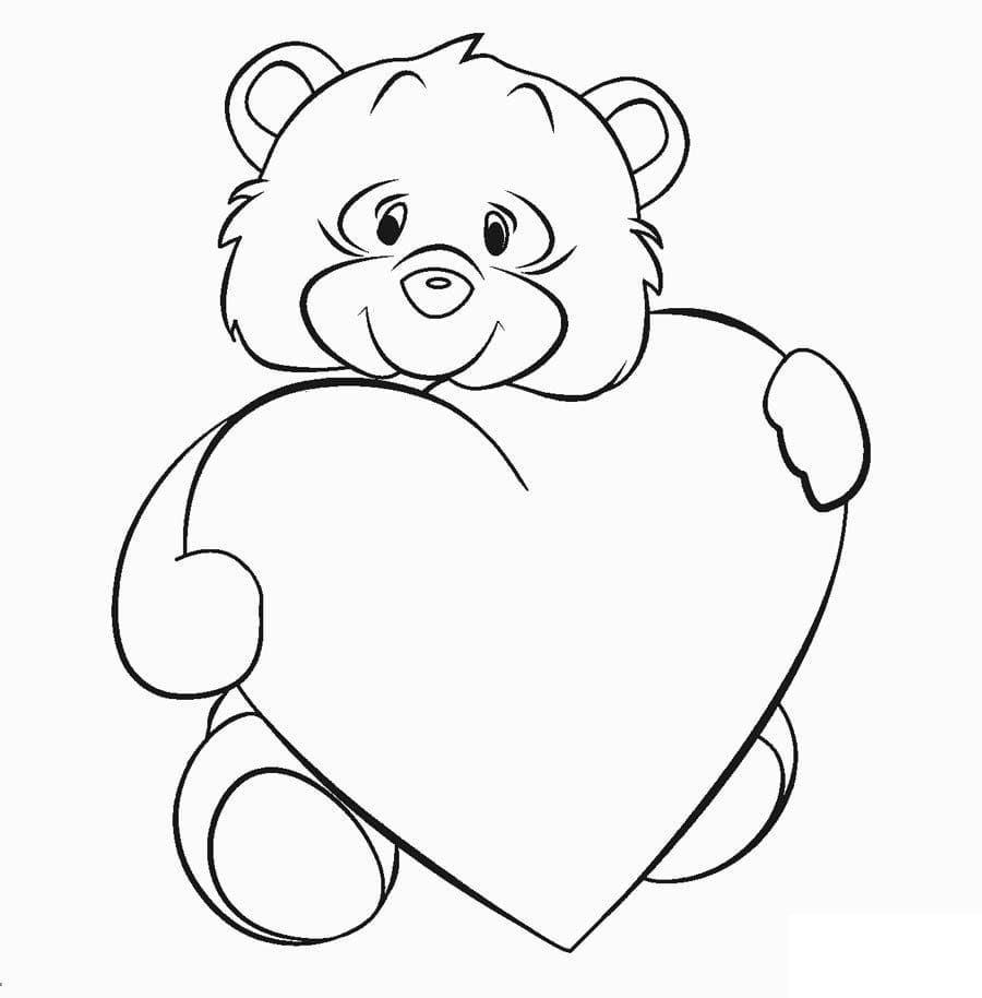 Cute bear with heart coloring page