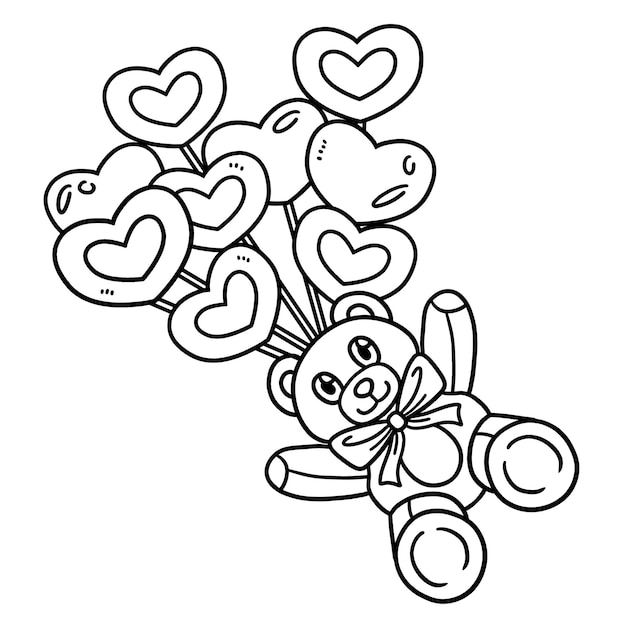 Premium vector teddy bear heart balloons isolated coloring page