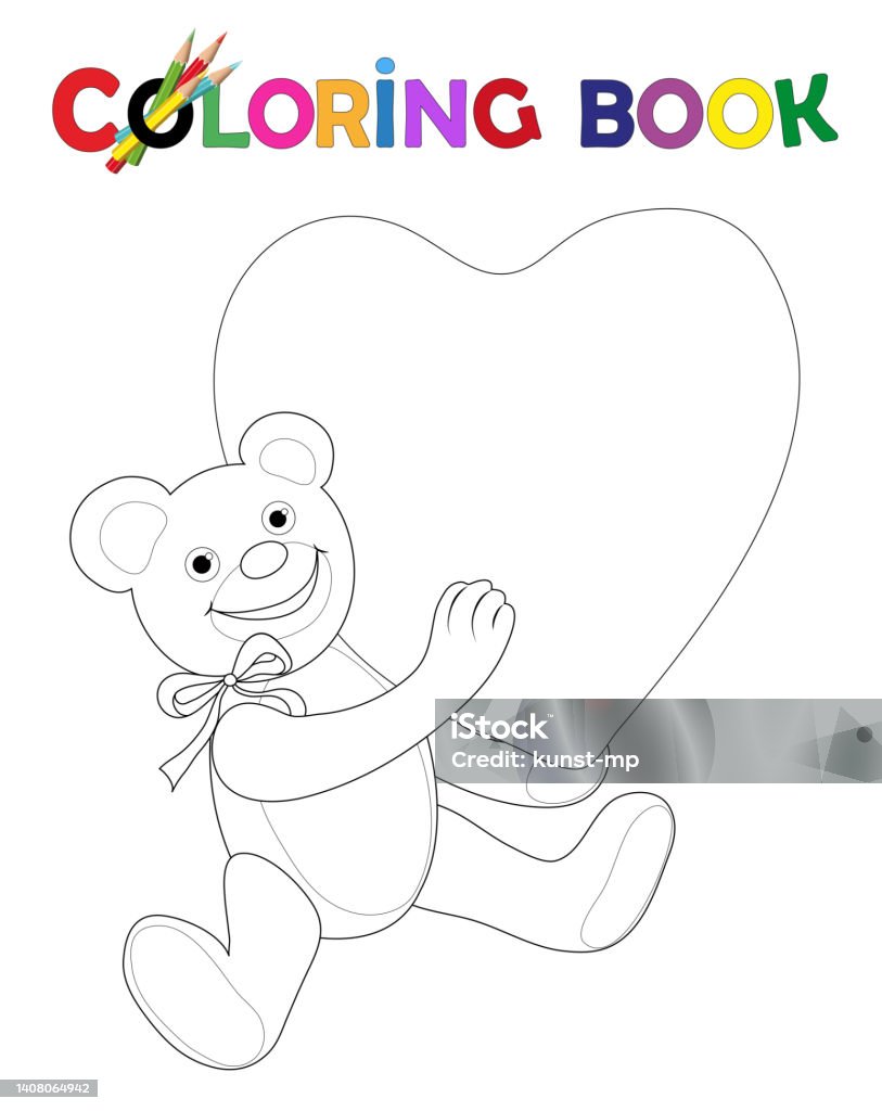Coloring page teddy bear with big heart vector illustration isolated on white background stock illustration