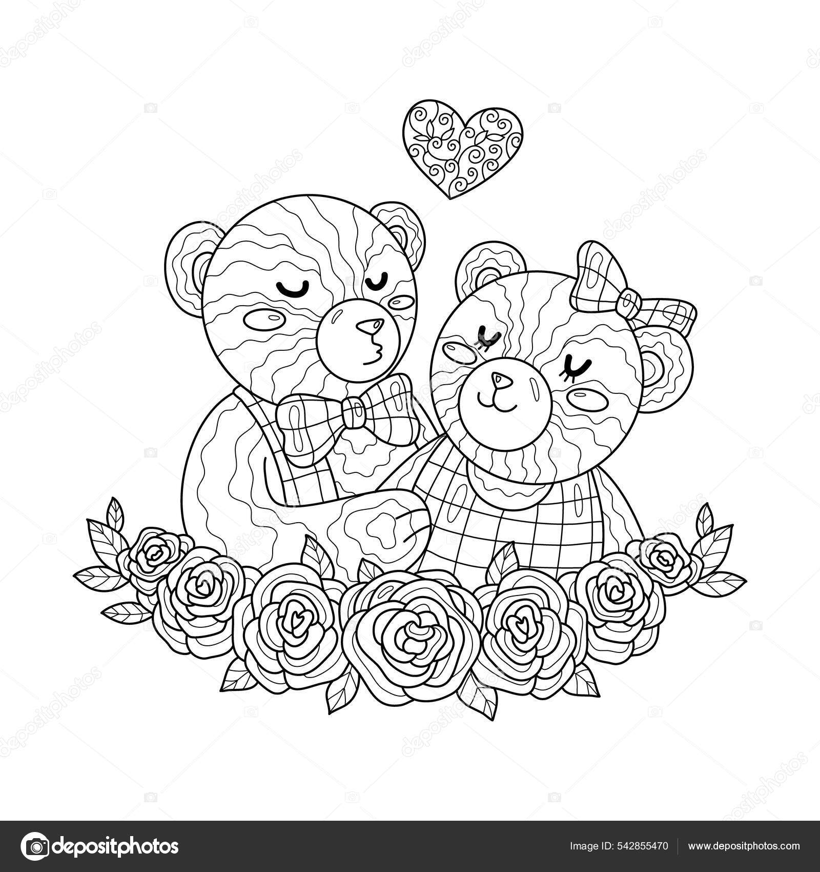 Sweet kiss teddy bear heart rose couple together celebrate valentine stock vector by daniellabelaya