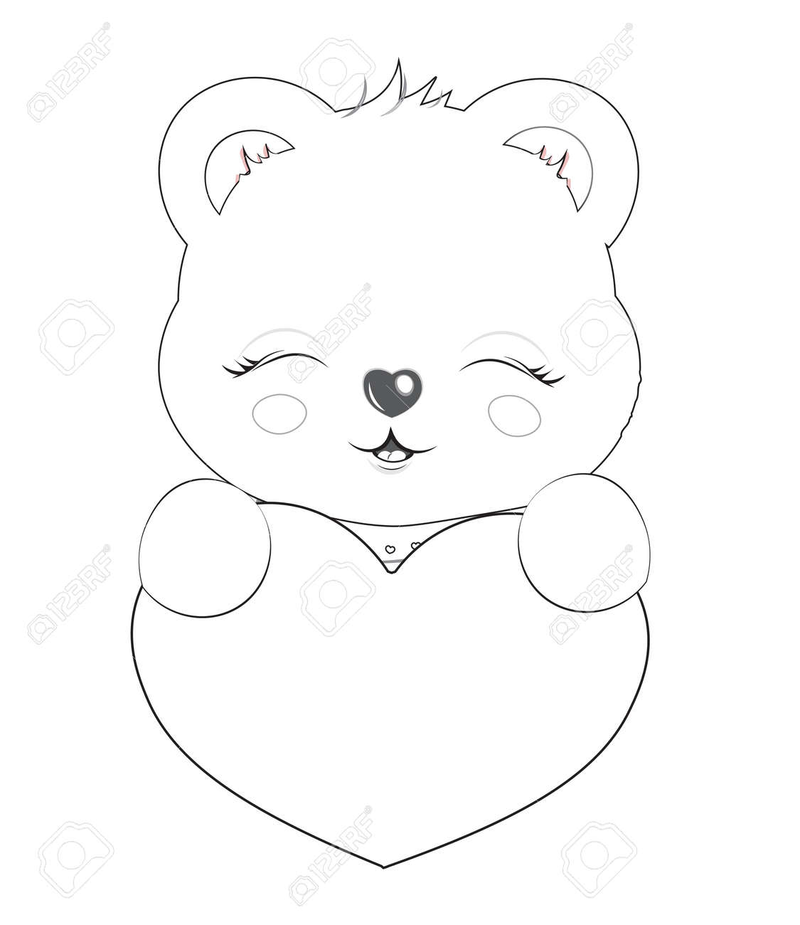 Valentines day card boy teddy bear woth heart coloring book picture in hand drawing cartoon style for greeting royalty free svg cliparts vectors and stock illustration image