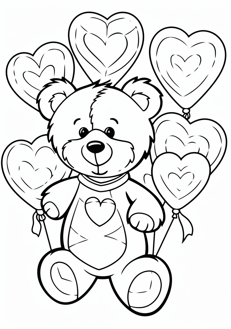 Heart shaped balloons and teddy bear